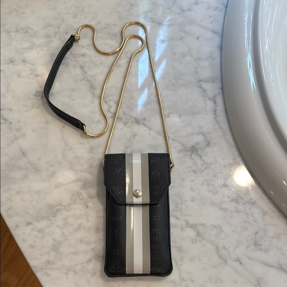 India Hicks Black and White Striped Crossbody Bag